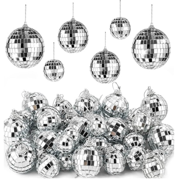 Other - Silver Disco Ball Ornaments Set-12ct